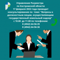 О проведении консультирования по теме: «Вопросы к должностным лицам, осуществляющим государственный земельный надзор» 17.02.2022