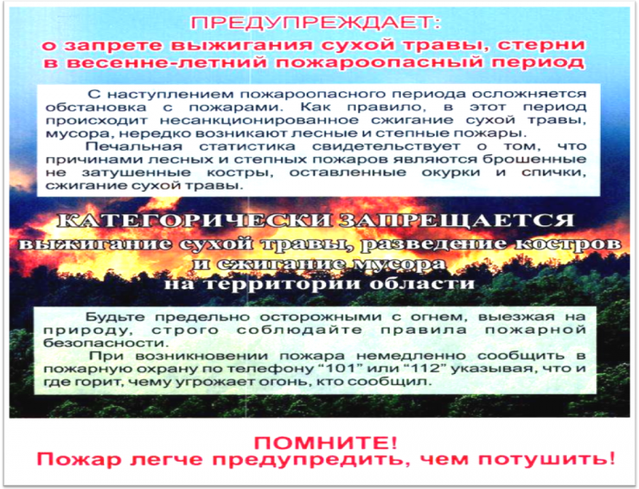Памятка для населения о мерах пожарной безопасности в весенне-летний пожароопасный период